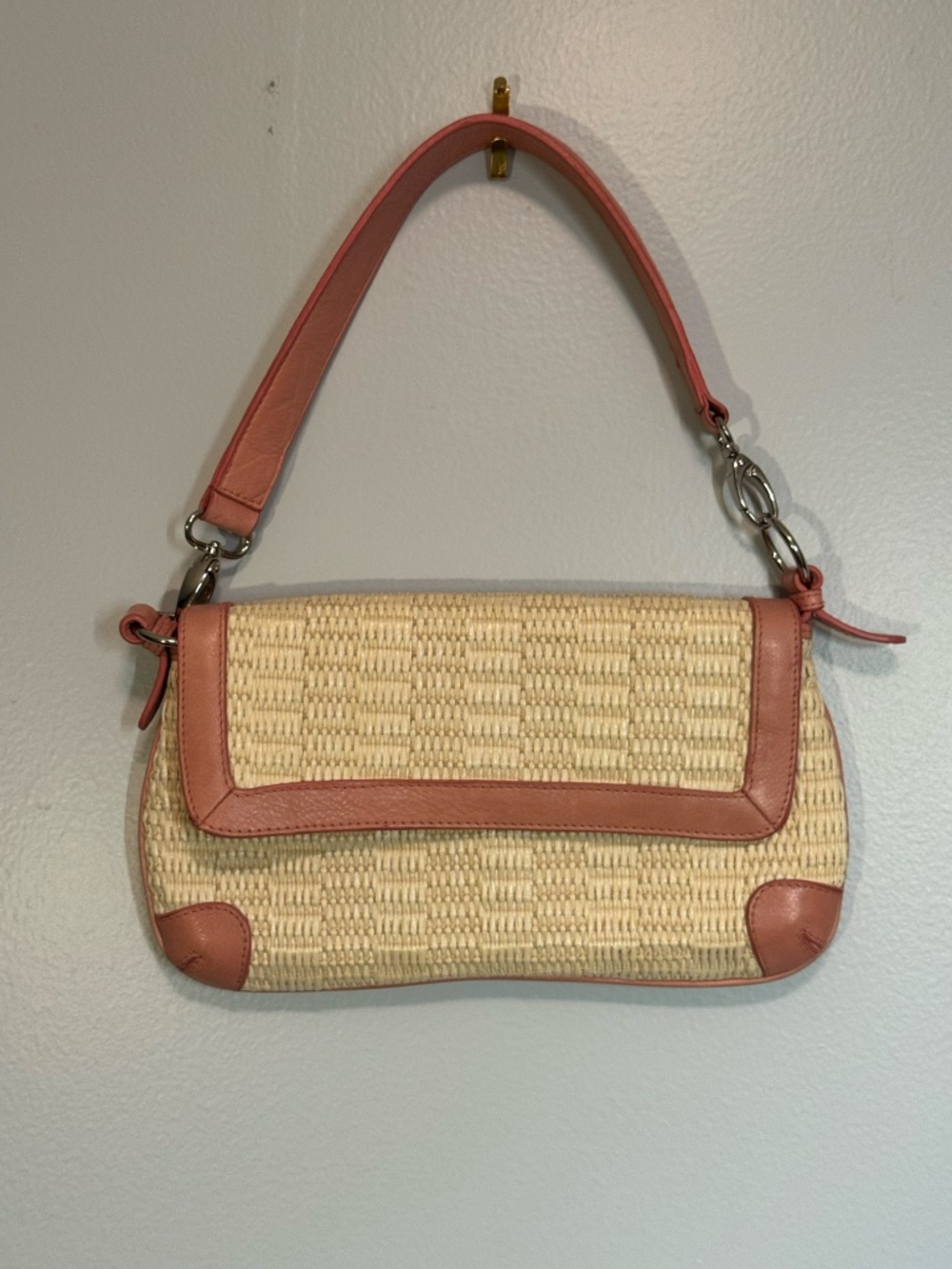 Kate Landry Woven & Pink LEATHER Shoulder Bag Summer Festival Clutch